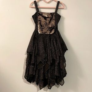 Justice girls flutter dress with black/gold flip sequins size 10